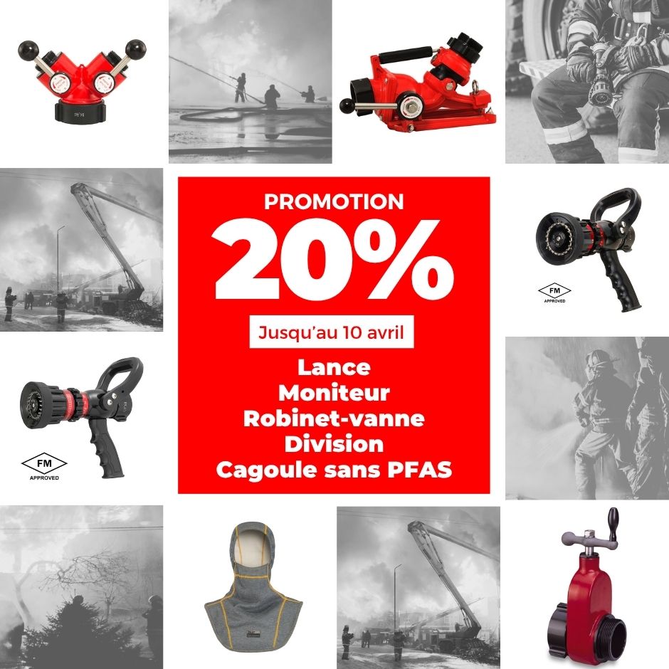 Promotion de 20% de rabais sur différents équipements. Valide jusqu'au 1 avril.